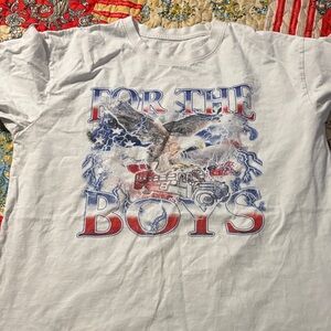 White Graphic Tee with Eagle and Truck Design